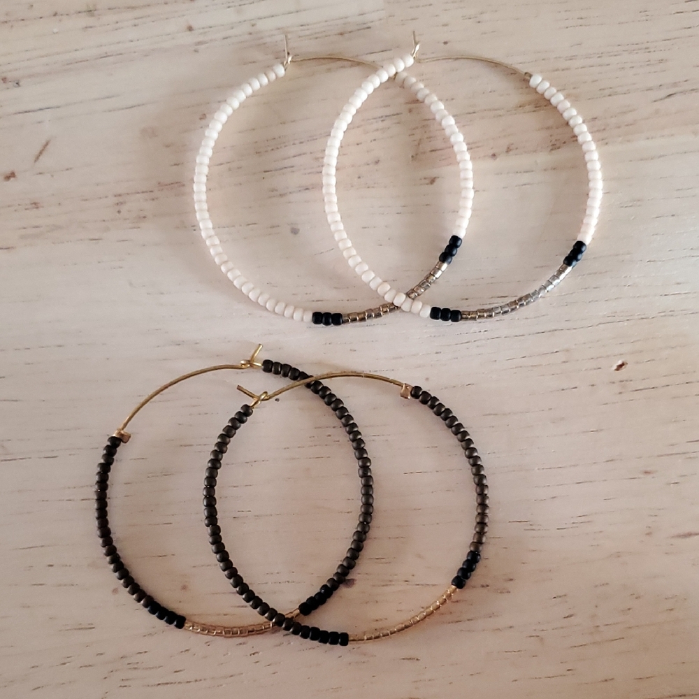 2 Pairs Toho/Miyuki Beaded Hoop Earrings